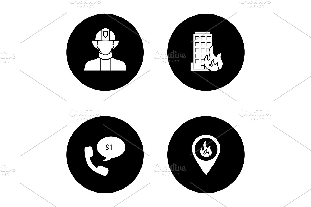 Firefighting glyph icons set in Graphics - product preview 8