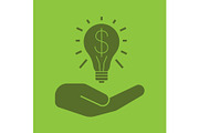 Open hand with light bulb and dollar sign glyph color icon