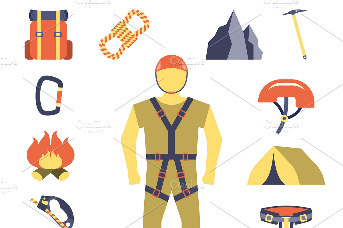 Climber gear equipment icons flat in Icons - product preview 8