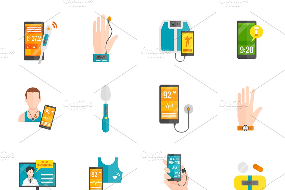 Digital health flat icons set in Graphics - product preview 8