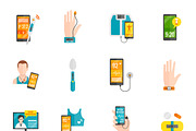 Digital health flat icons set