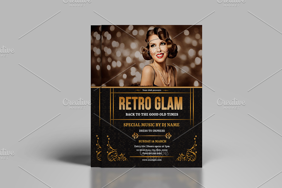 Retro Glam Party Flyer V773 in Flyer Templates - product preview 8