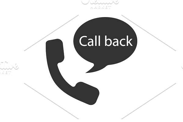 Handset and speech bubble with call back inside glyph icon