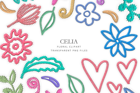 Embroidered flowers clipart in Illustrations - product preview 1