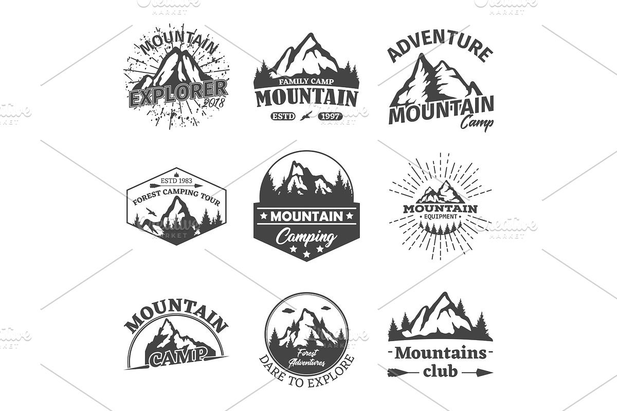 Rocky winter mountains landscape as signs or icons in Illustrations - product preview 8