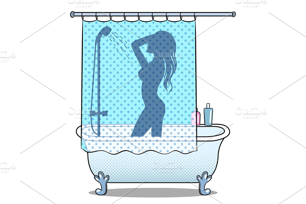 Woman washing in shower pop art style vector in Illustrations - product preview 8