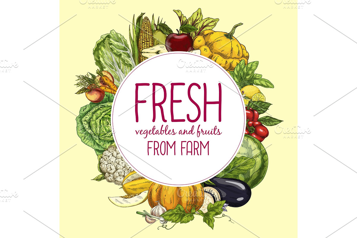 Summer fruits and vegetables, organic food in Illustrations - product preview 8