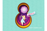 Card for 8 March womens day. Woman with flower