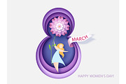 Card for 8 March womens day. Woman with flower