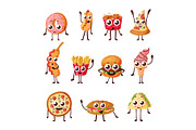 Cartoon logo, fast food characters icons