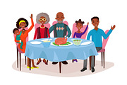 Happy afro american family at dinner table