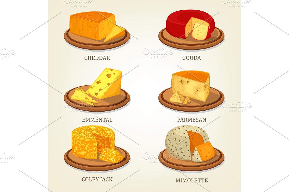 Sliced french and swiss cheese food icons in Illustrations - product preview 8
