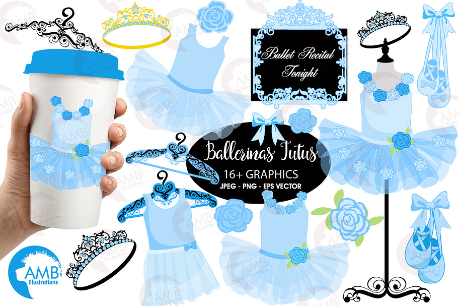 Ballerina tutus in blue AMB-1319 in Illustrations - product preview 8