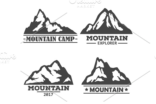 Hill or mountain, rock silhouette icons set.