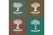 Set of different natural olive oil trees logo