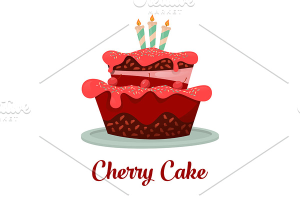 Dessert food or cherry cake with candles