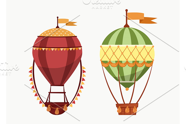 Hot air floating balloons icons isolated