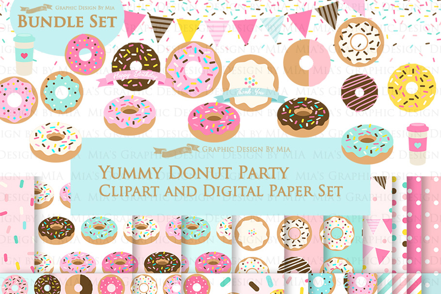 Yummy Donut Clipart+Pattern set