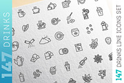 Flat line drinks concepts, Icons set