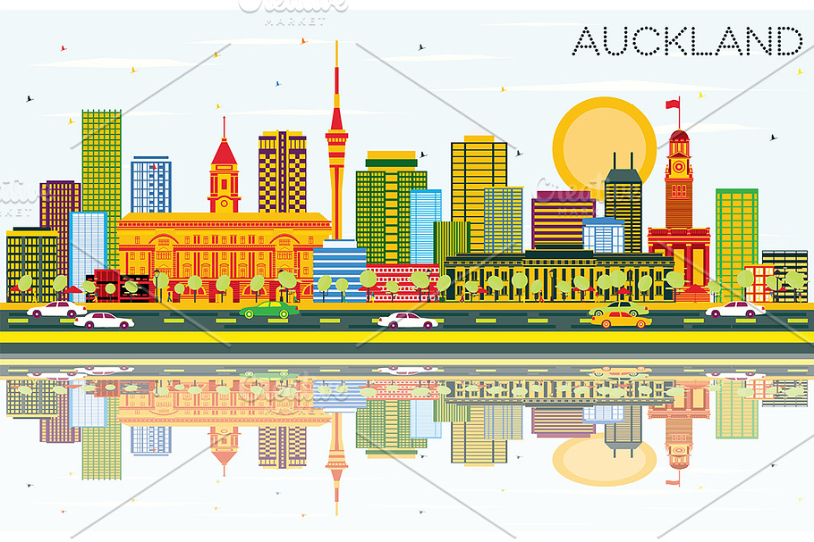 Auckland Skyline with Color Building in Illustrations - product preview 8