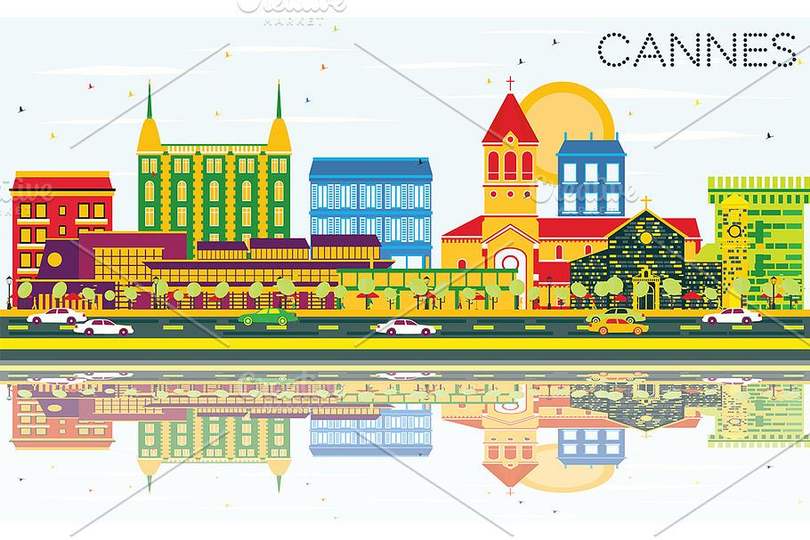 Cannes Skyline with Color Buildings in Illustrations - product preview 8