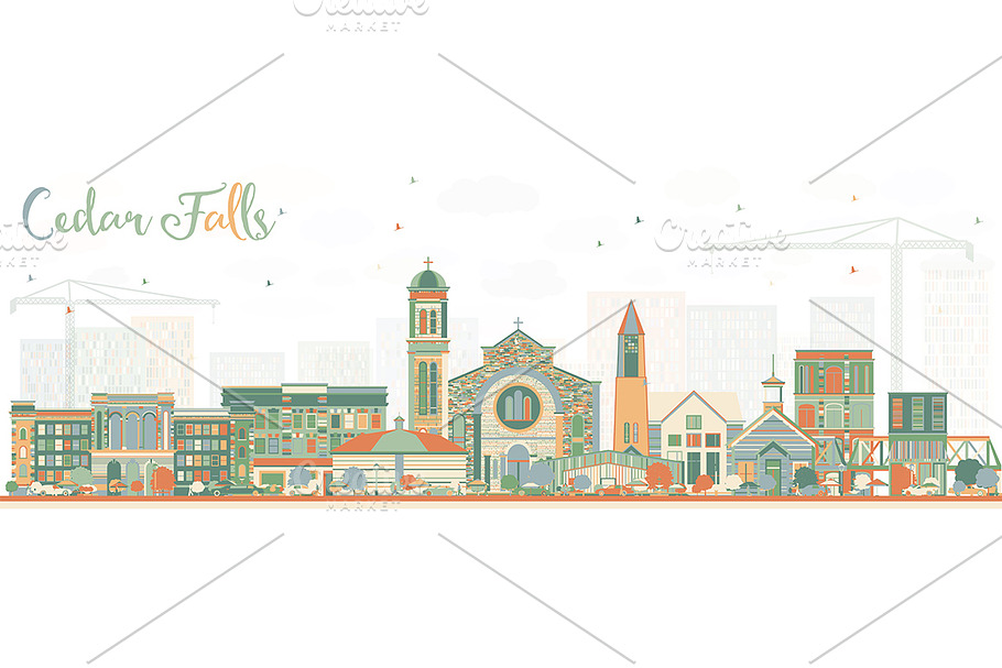 Cedar Falls Iowa Skyline in Illustrations - product preview 8