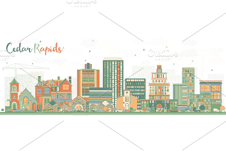 Cedar Rapids Iowa Skyline in Illustrations - product preview 8