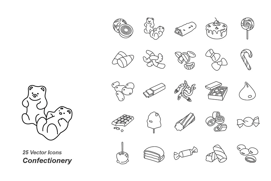 Confectionery outlines vector icons