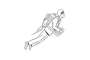 Man flying jet pack coloring book vector