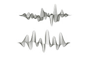 Two digital sound waves on white background.