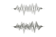 Two monochrome sound waves on white background.