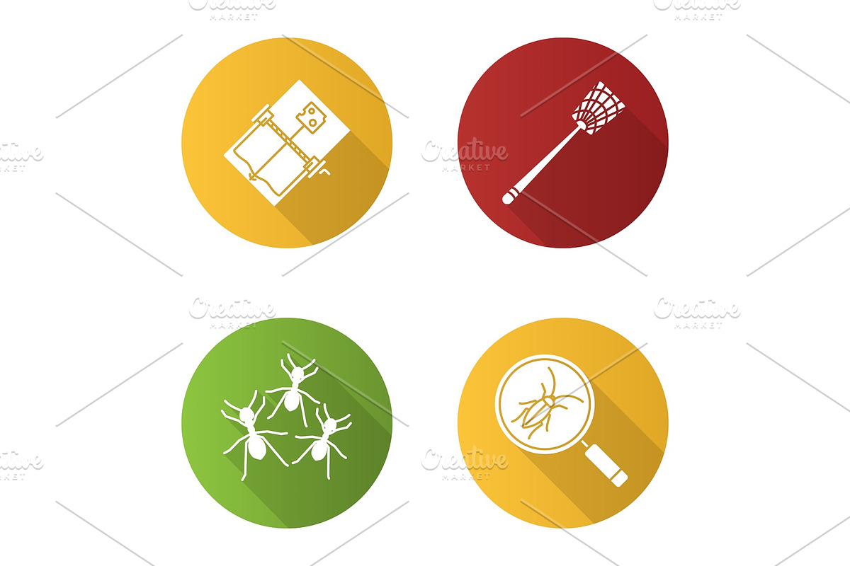 Pest control flat design long shadow glyph icons set in Graphics - product preview 8