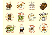 Set of coffee logos, badges. Vector.