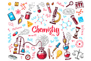 Chemistry icons doodle set 