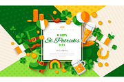 Patrick's Day card with frame and flat icons