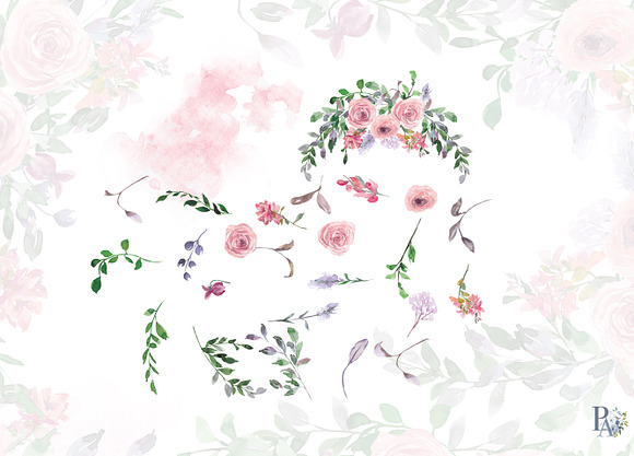 Hand Painted Watercolor Blush Rose in Illustrations - product preview 2