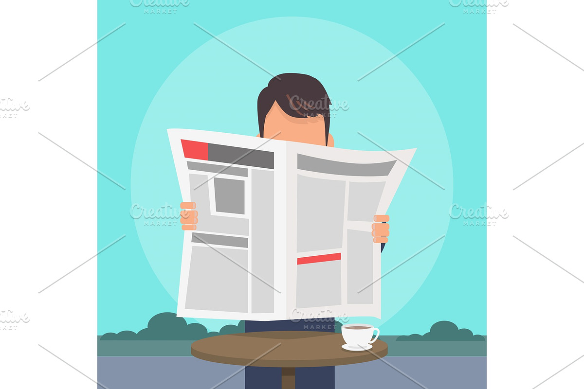 Man Reading Newspaper Flat Vector Concept in Illustrations - product preview 8