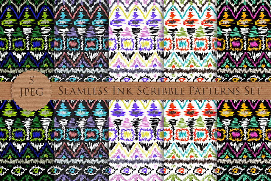 SCRIBBLE ink seamless folk patterns