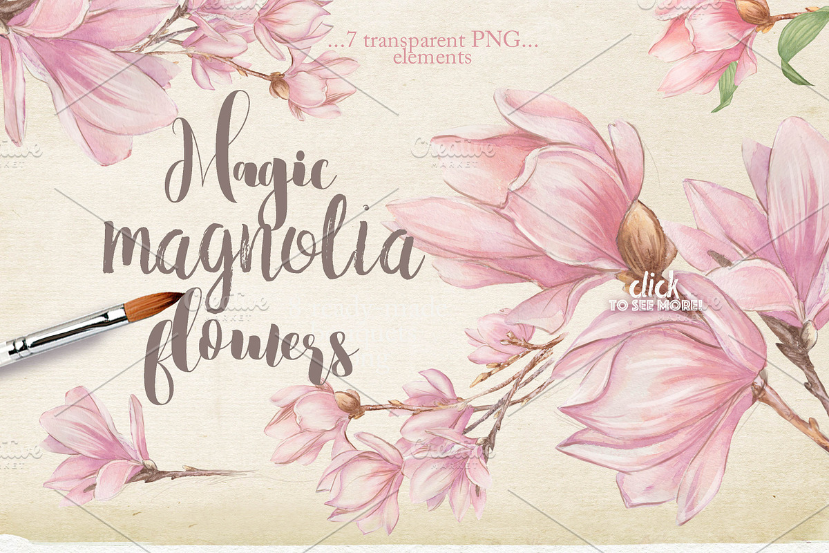 Magnolia flowers  in Illustrations - product preview 8