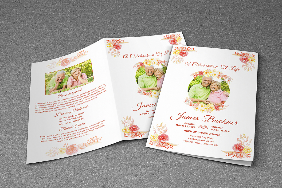 Flower Funeral Program Template in Brochure Templates - product preview 8