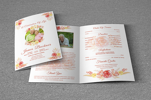 Flower Funeral Program Template in Brochure Templates - product preview 1