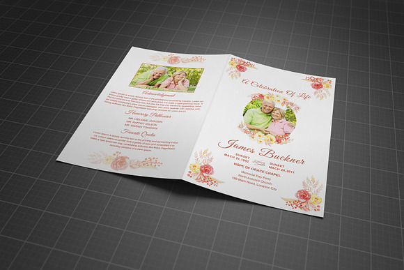 Flower Funeral Program Template in Brochure Templates - product preview 2