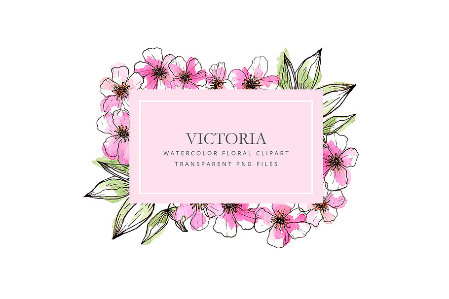 Watercolor pink flowers in Illustrations - product preview 8