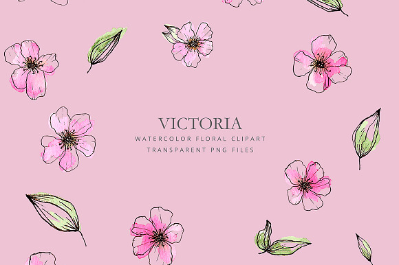 Watercolor pink flowers in Illustrations - product preview 3