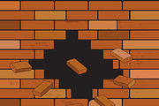 brick wall and crack, vector illustr