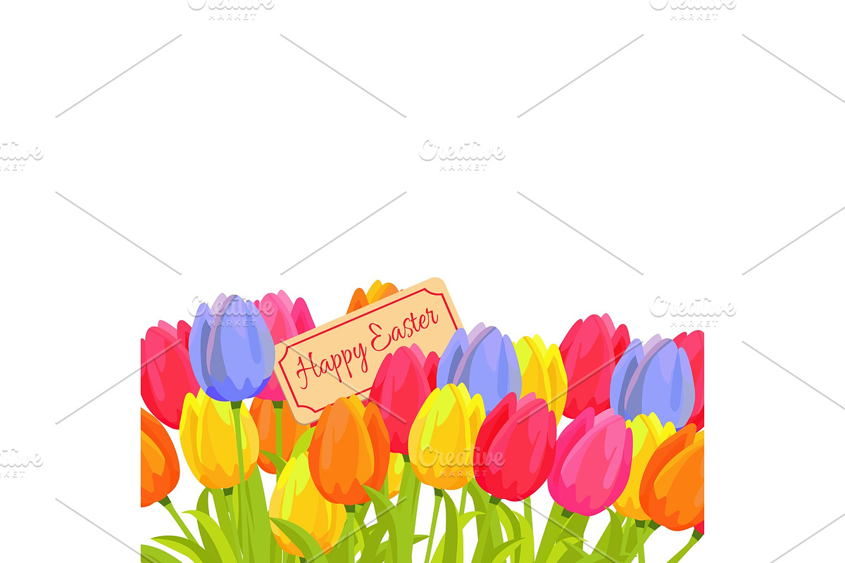 Happy Easter Spring Postcard with Tulips Vector in Illustrations - product preview 8