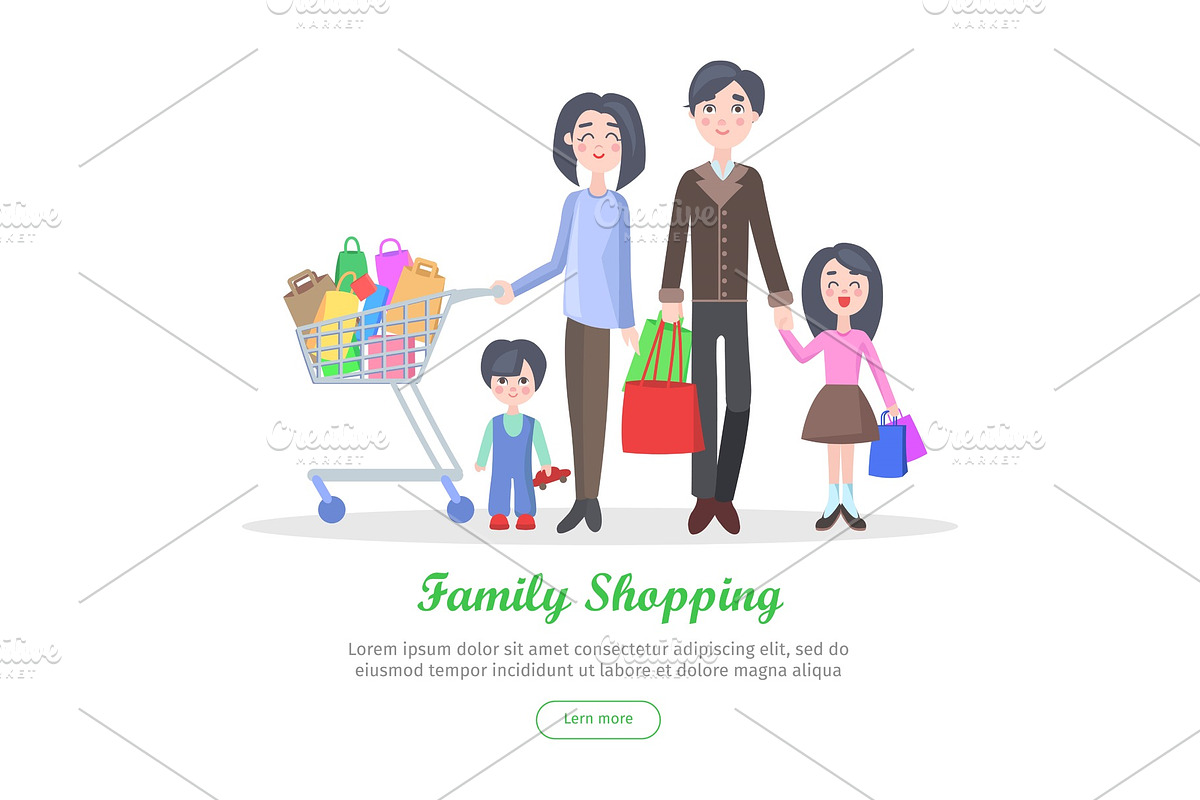 Family Shopping Cartoon Flat Vector Concept in Illustrations - product preview 8