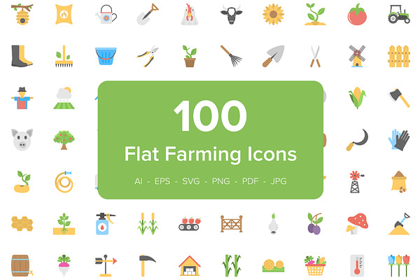 100 Farming Flat Vector Icons 