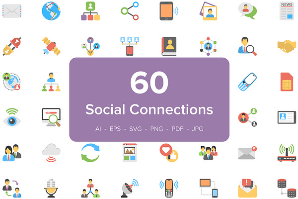 60 Social Connections Flat Icons