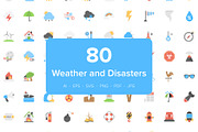 80 Disaster and Weather Flat Icons  